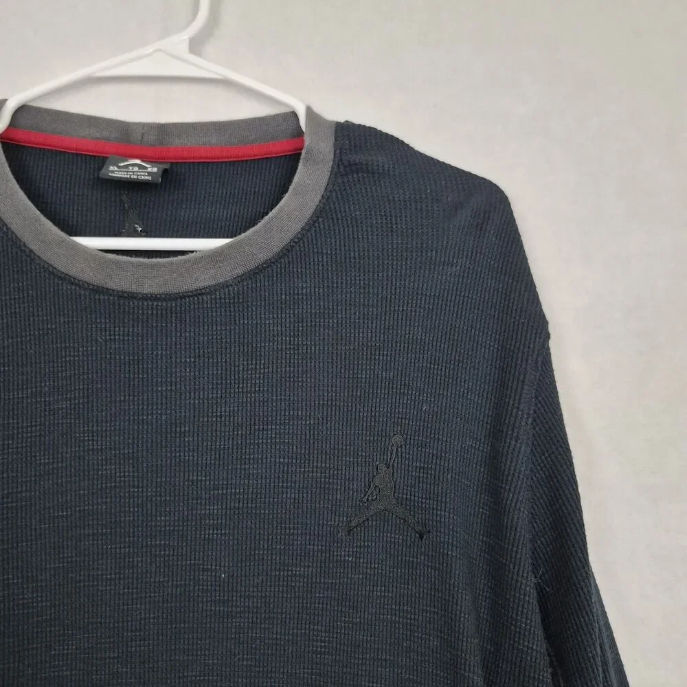 Jordan Embroidered Jumpman Waffle Black Knit T-Shirt Mens XL Long Sleeve Comfort